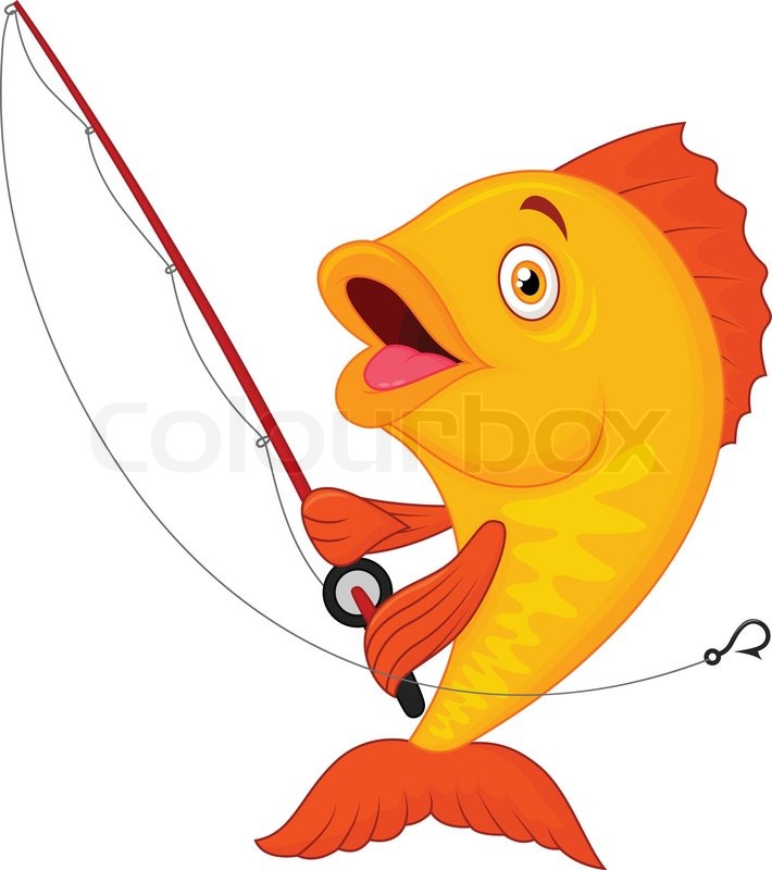 710x800 Vector Illustration Of Cute Cartoon Fish Holding Fishing Rod
