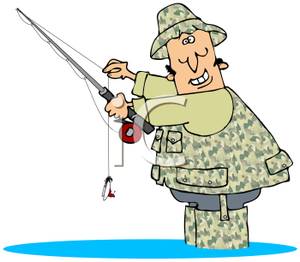 300x262 Cartoon Of A Fisherman Standing In The Water With His Fishing Rod
