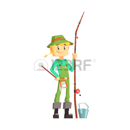 450x450 Happy Amateur Fisherman In Khaki Clothes Standing With Fishing