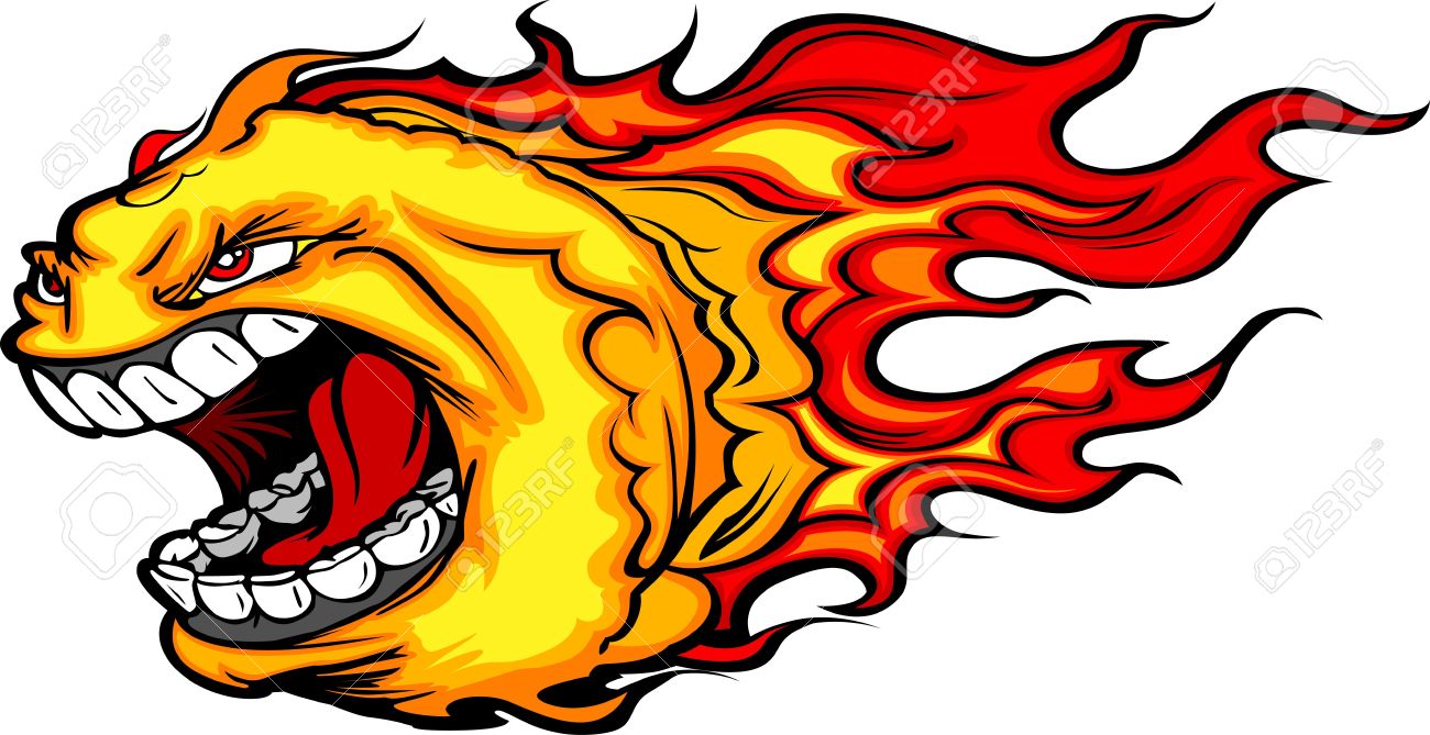 1300x669 Cartoon Image Of A Screaming Burning Fire Ball With Flames Royalty