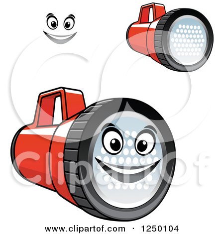 450x470 Clipart Of A Happy Cartoon Flashlight