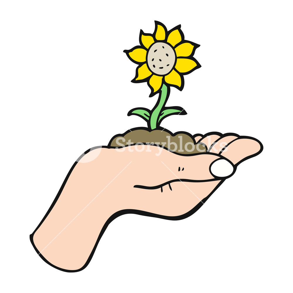 1000x1000 Freehand Drawn Cartoon Flower Growing In Palm Of Hand Royalty Free