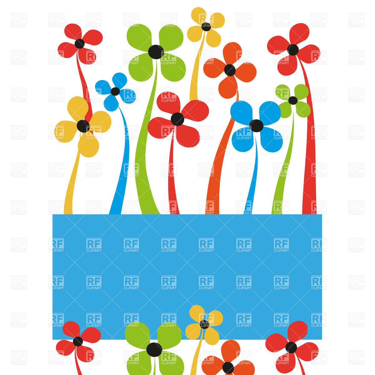 1200x1200 Cartoon Flowers And Banner Royalty Free Vector Clip Art Image