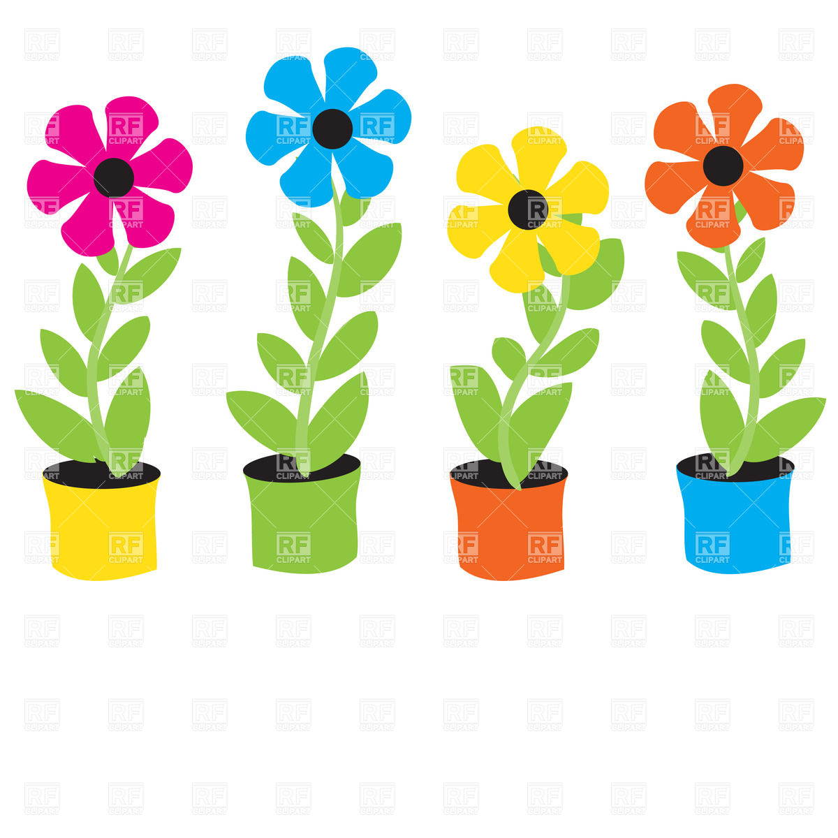 1200x1200 Cartoon Flowers In Flowerpots Royalty Free Vector Clip Art Image