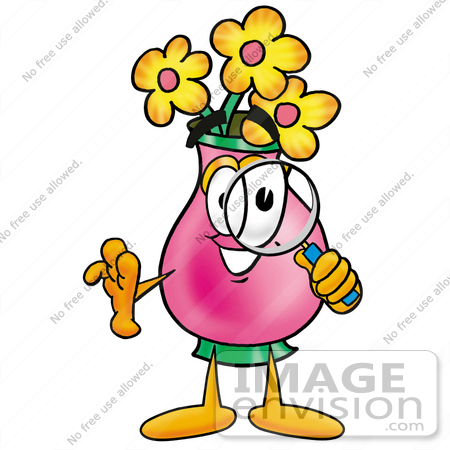 450x450 Clip Art Graphic Of A Pink Vase And Yellow Flowers Cartoon