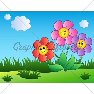 325x325 Pot With Three Cartoon Flowers Gl Stock Images