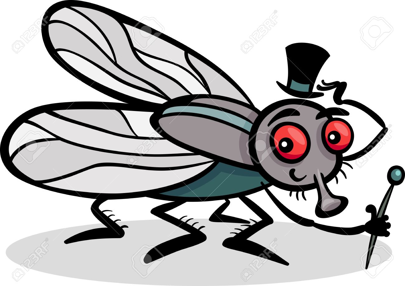 1300x920 Cartoon Illustration Of Funny Fly Or Housefly With Hat And Cane