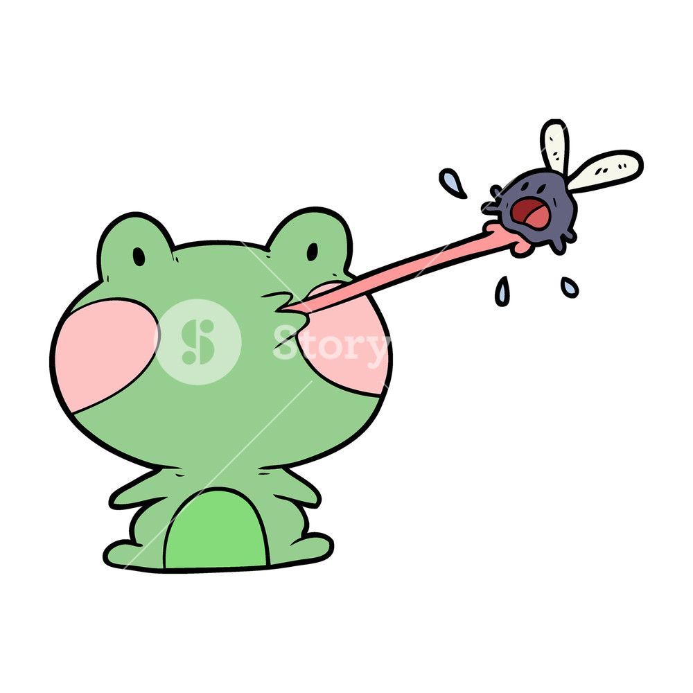 1000x1000 Cute Cartoon Frog Catching Fly With Tongue Royalty Free Stock