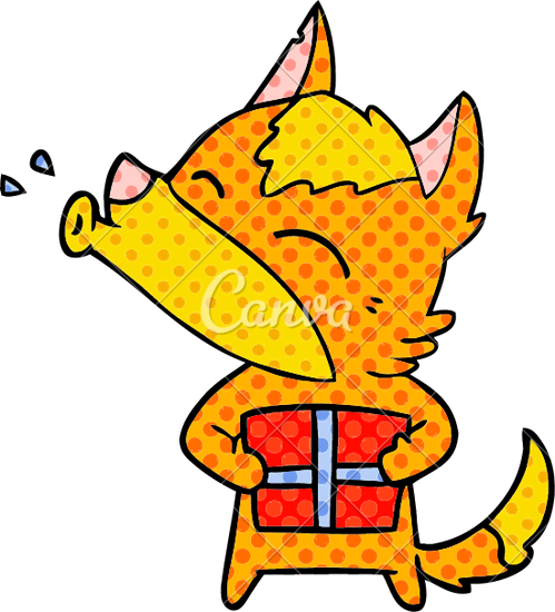 499x550 Cartoon Fox With Present