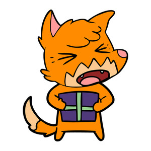 300x300 Cartoon Grinning Fox With Christmas Present Royalty Free Stock