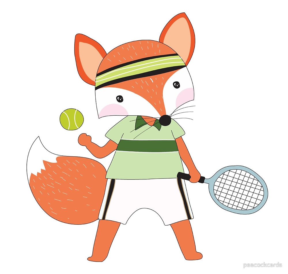 1000x950 Sports Cartoon Animals Red Fox Playing Tennis By Peacockcards