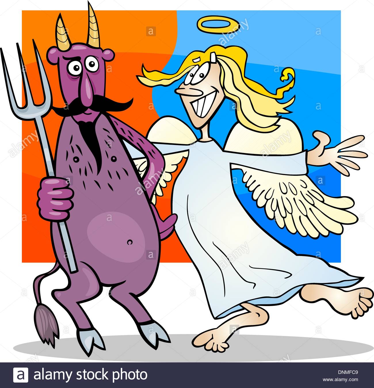 1300x1349 Cartoon Humorous Illustration Of Angel And Devil In Friendship