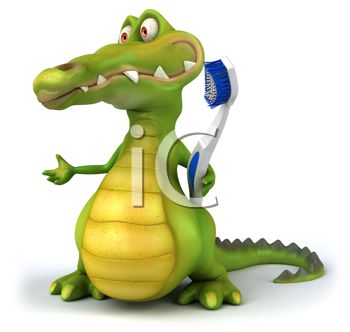 350x332 Picture Of A Cartoon Alligator Holding A Toothbrush In A Vector