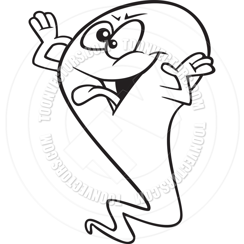 940x940 Cartoon Scary Ghost (Black And White Line Art) By Ron Leishman