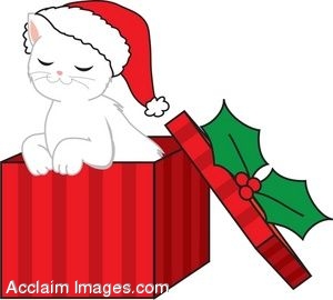 300x270 Clipart Of A Kitten Inside A Gift Box As A Christmas Present