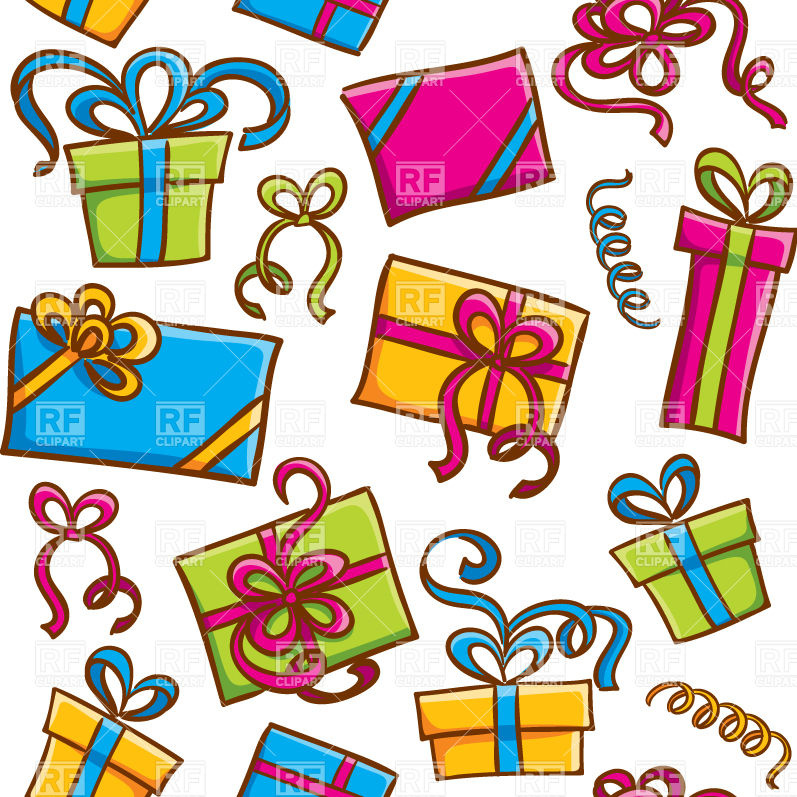 797x797 Seamless Colorful Pattern With Cartoon Gift Boxes Royalty Free
