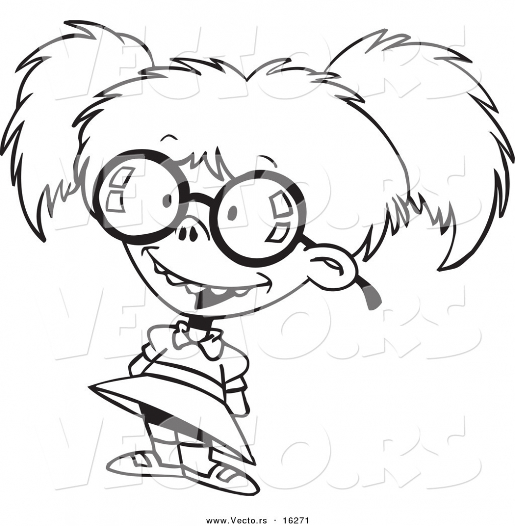 1004x1024 Cartoon Girl Drawing Vector Of A Cartoon Nerdy Girl Outlined