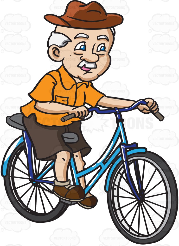 744x1024 A Grandpa With A Hat Rides A Bicycle Cartoon Clipart