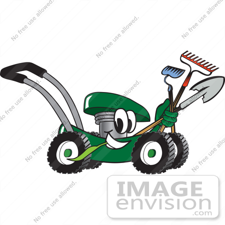 450x450 Clip Art Graphic Of A Green Lawn Mower Mascot Character Smiling