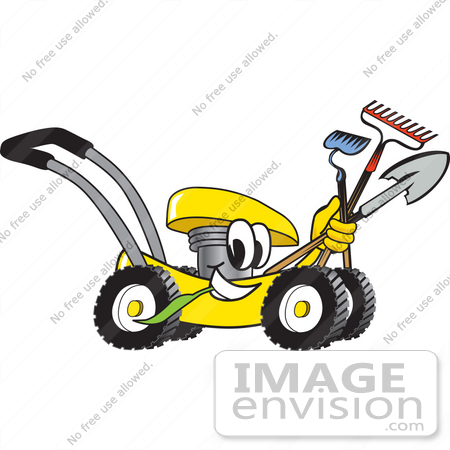 450x450 Clip Art Graphic Of A Yellow Lawn Mower Mascot Character Smiling