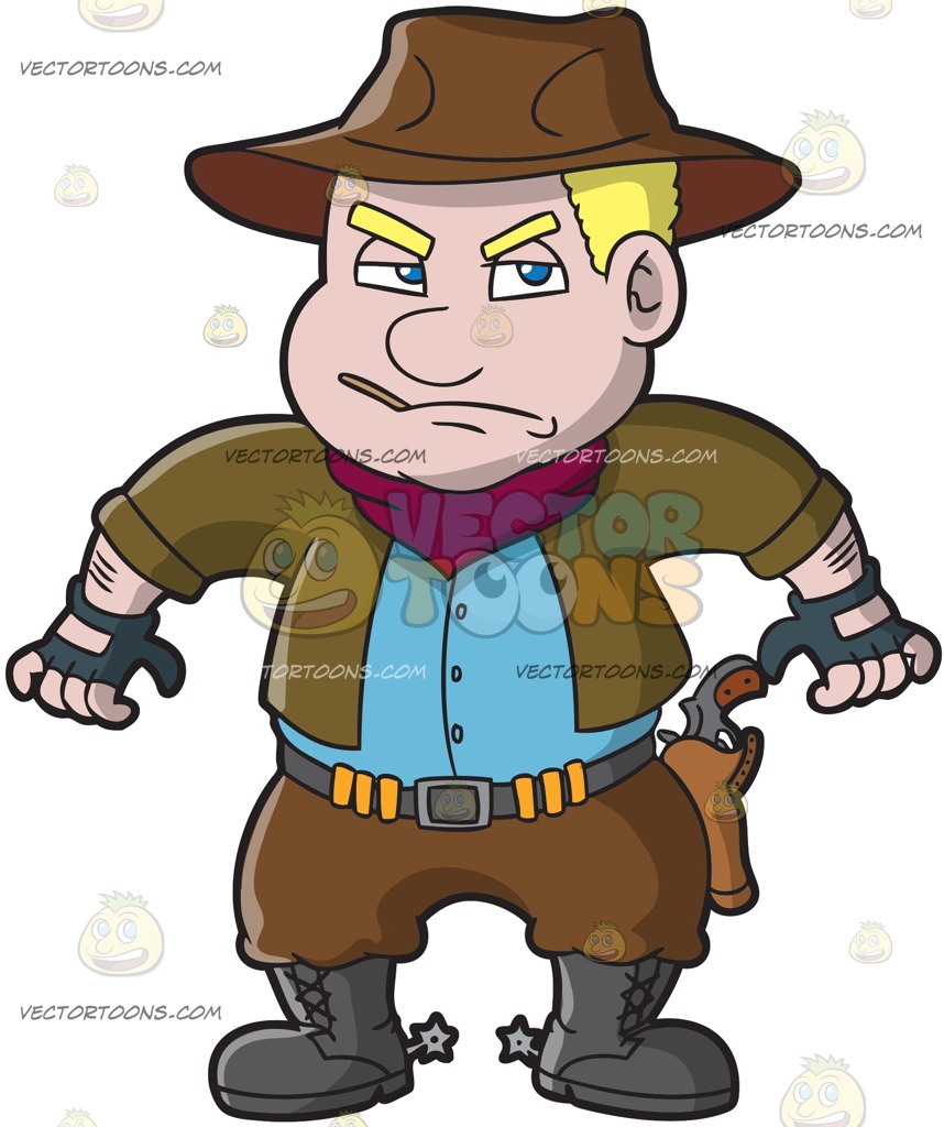 858x1024 A Chubby Cowboy Ready To Draw A Gun Cartoon Clipart