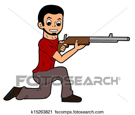 450x384 Clipart Of Cartoon Man Holding Rifle K15263821