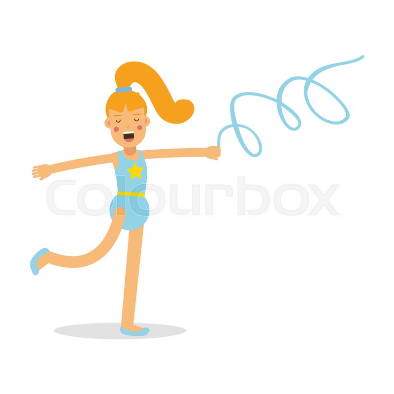 800x800 Flexible Girl Gymnast With Blue Ribbon Cartoon Character, Kids