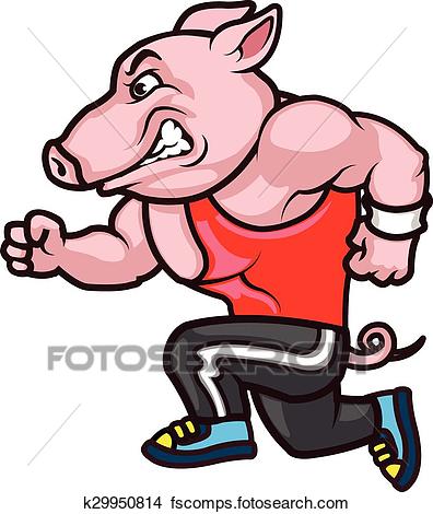 396x470 Clipart Of Running Big Hog Cartoon K29950814
