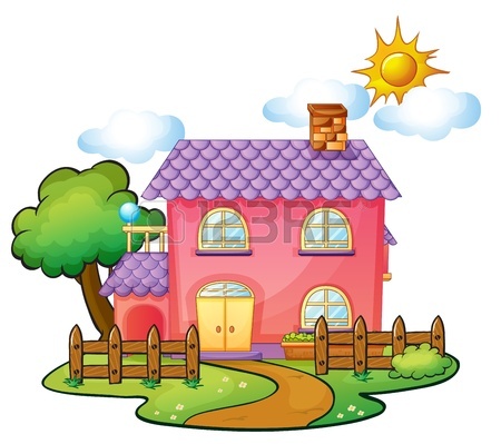 450x399 Illustration Of A Cartoon House In Spring Or Summer Season Royalty