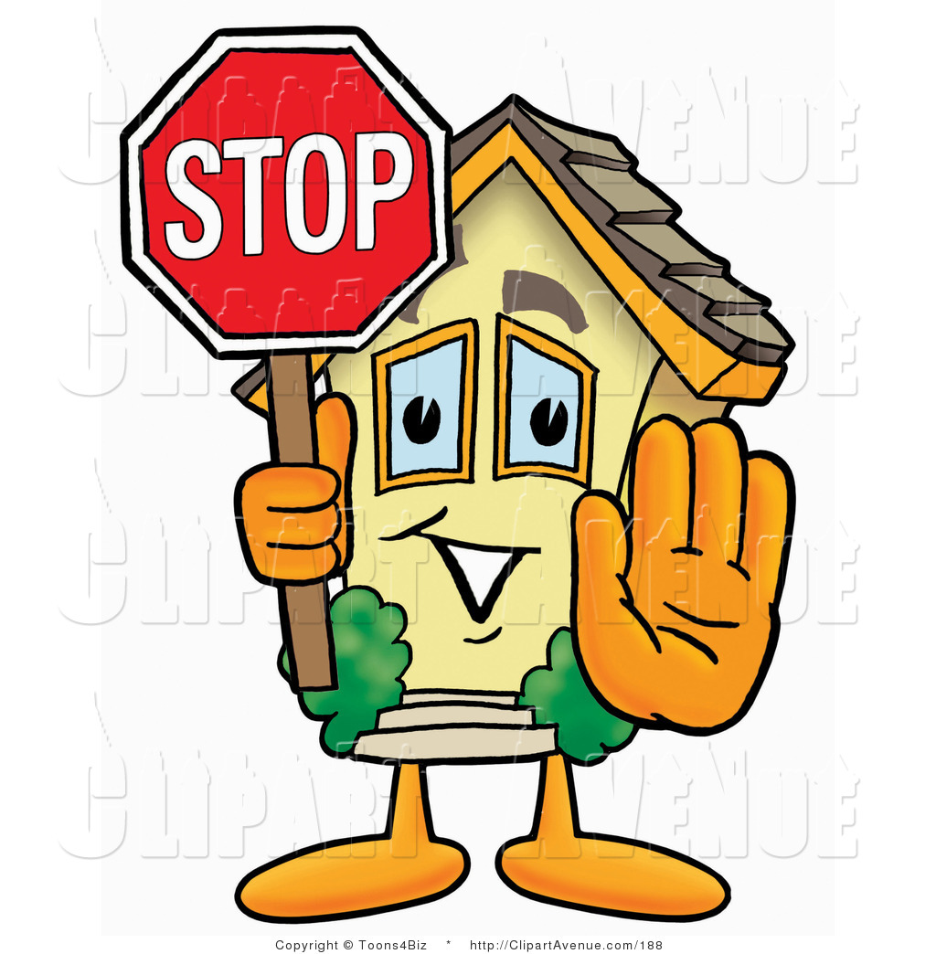 1024x1044 Avenue Clipart Of A Home Mascot Cartoon Character Holding A Stop