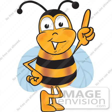 450x450 Clip Art Graphic Of A Honey Bee Cartoon Character Pointing Upwards