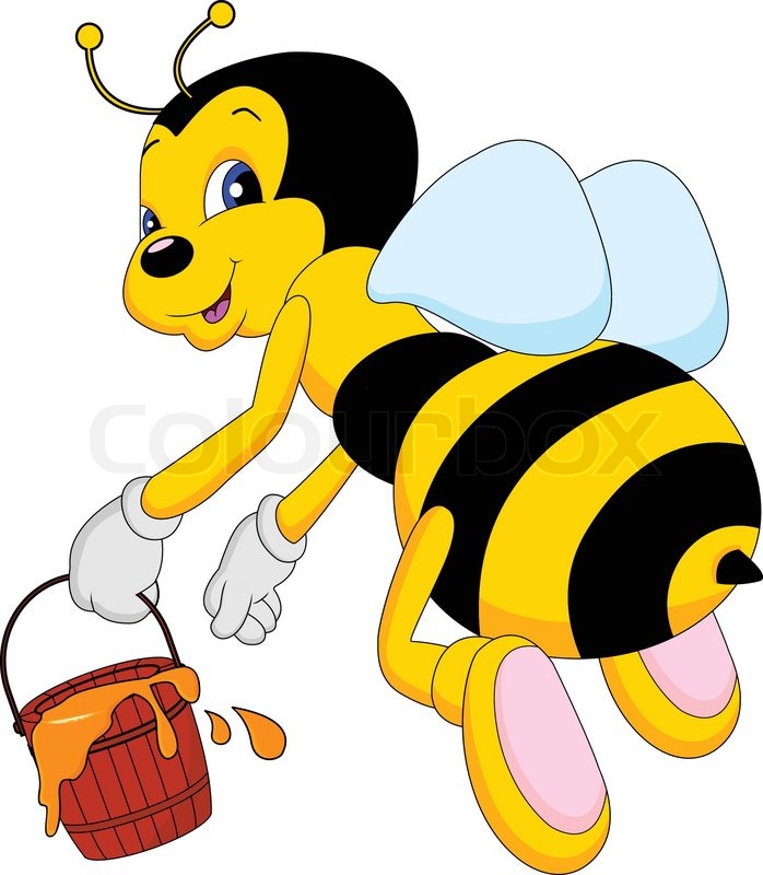 698x800 Cute Bee Cartoon With Honey Bucket Stock Vector Colourbox