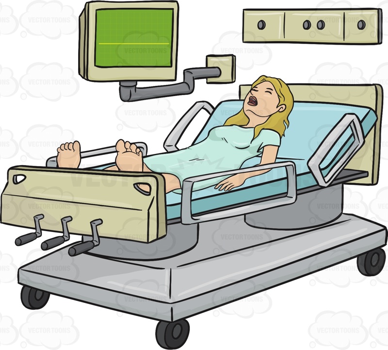 800x721 Woman Is Laying In A Hospital Bed With Her Mouth Open Cartoon