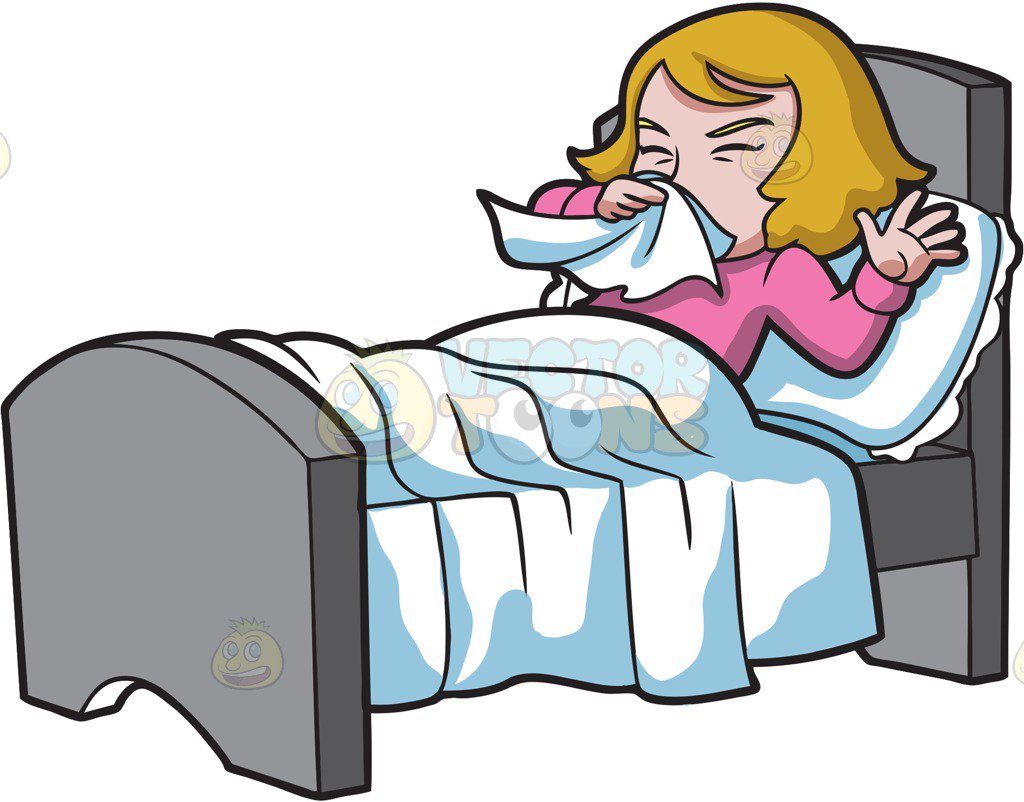 1024x802 A Sick Woman Blowing Her Nose In Bed Cartoon Clipart