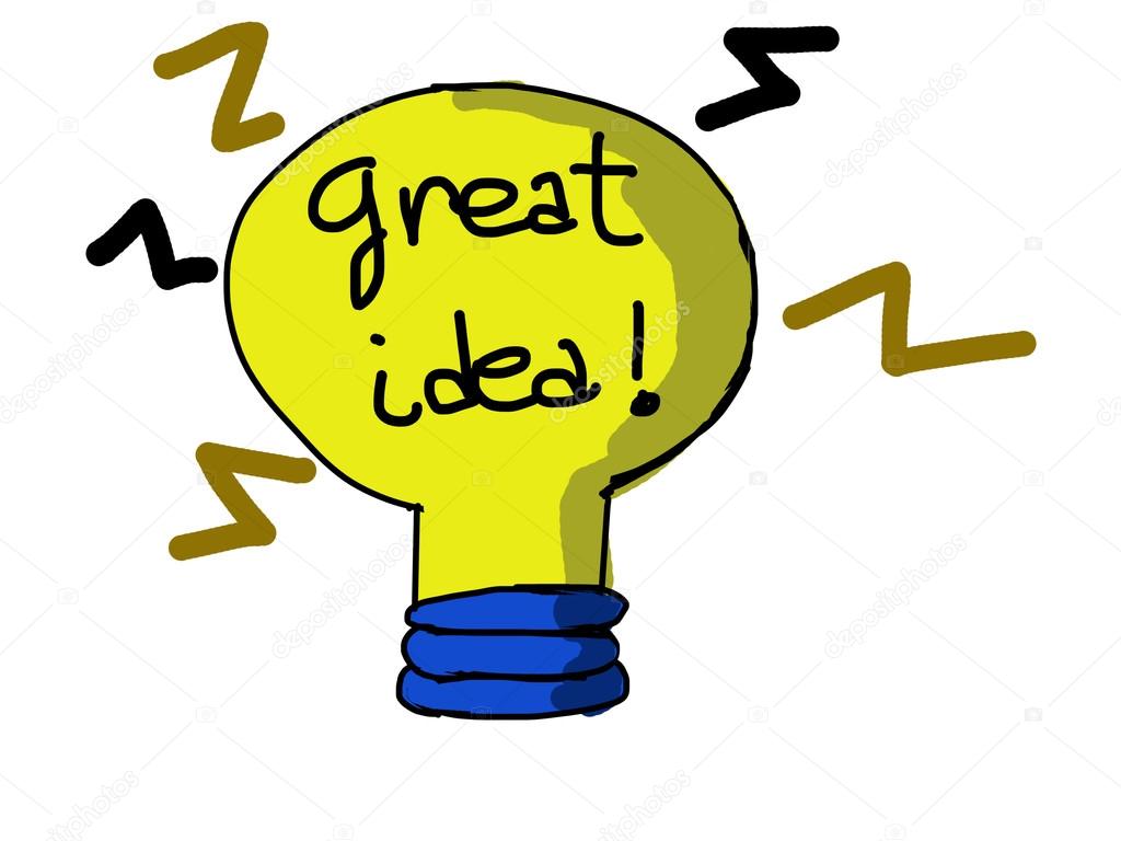 1024x768 Cartoon Yellow Lightbulb. Symbol Of Great Idea. Stock Photo