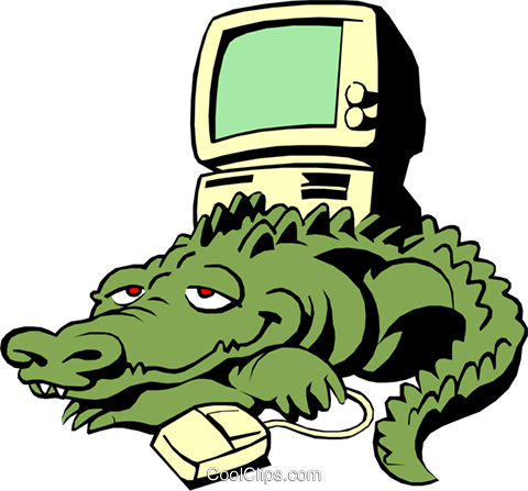 480x447 Cartoon Alligator With Computer Royalty Free Vector Clip Art