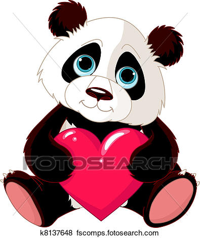 395x470 Clip Art Of Cute Panda With Heart K8137648