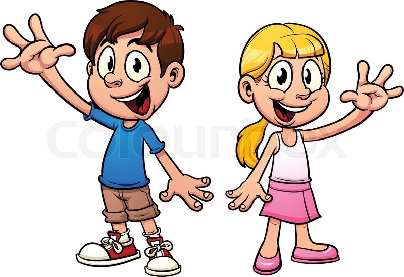 800x548 Cute Cartoon Kids Waving Hello. Vector Illustration With Simple