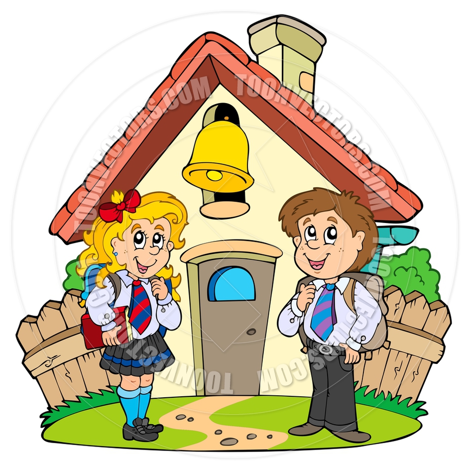 940x940 Cartoon Small School With Kids In Uniforms By Clairev Toon