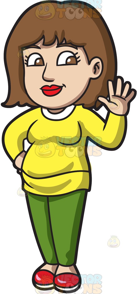 480x1024 A Pregnant Woman Waving Hello Cartoon Clipart