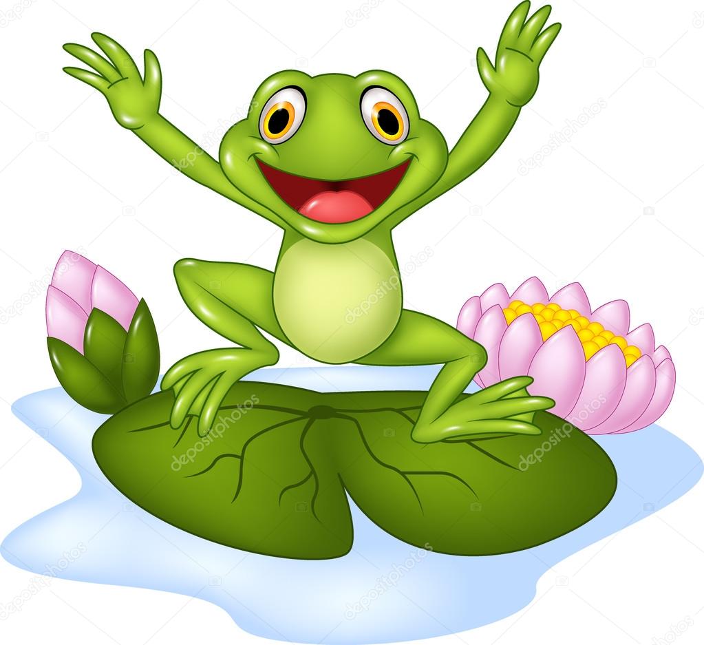 1023x937 Cartoon Happy Frog Jumping On A Water Lily Stock Vector