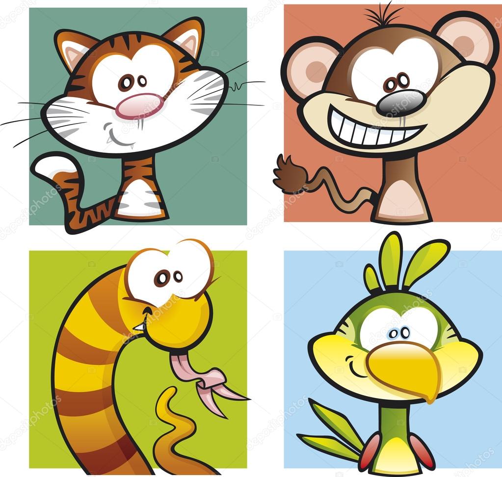 1023x973 Cartoon Jungle Animal Collection Stock Vector Scribbles Toons