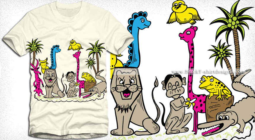 860x473 Cute Cartoon Jungle Animals Vector T Shirt Design Vector T Shirt