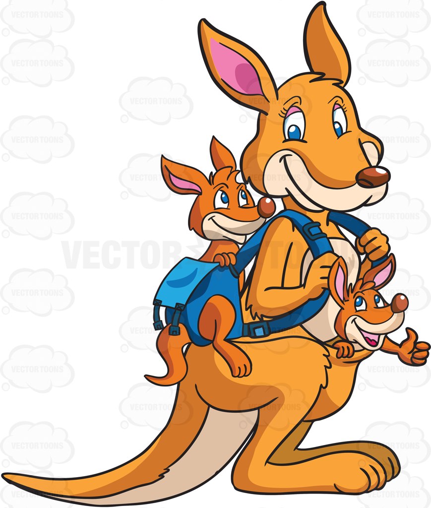 869x1024 A Mother Kangaroo And Her Offspring Cartoon Clipart