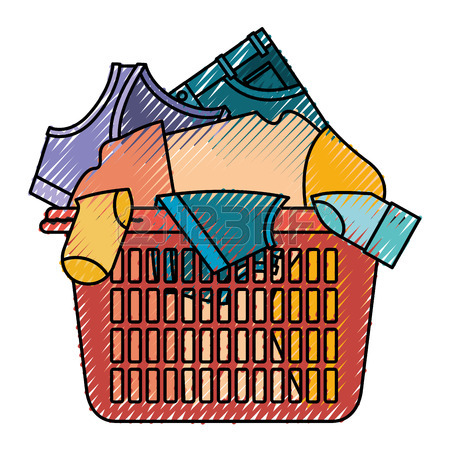 450x450 Colorful Silhouette Of Laundry Basket With Heap Of Clothes Vector