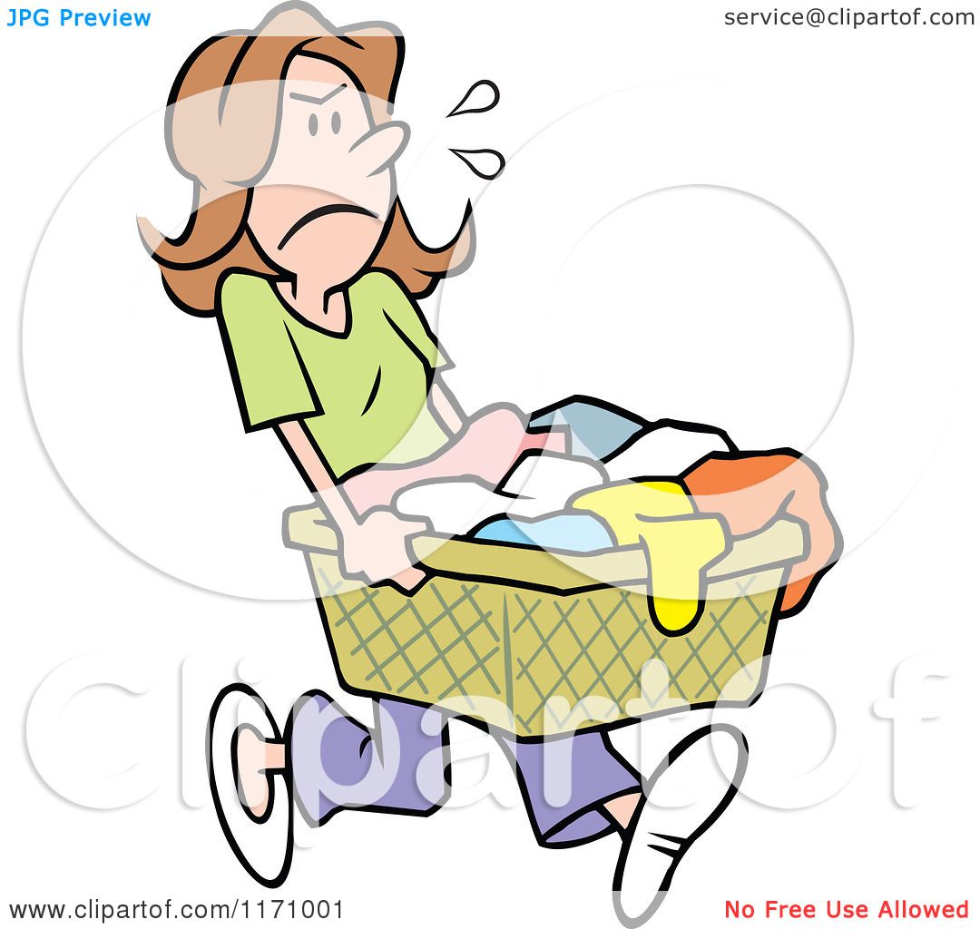 1080x1024 Cartoon Of An Angry Woman Carrying A Laundry Basket