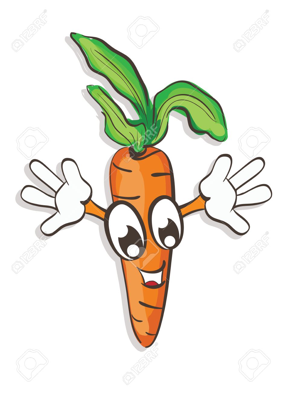 937x1300 Illustration Of Funny Cartoon Carrot Raising His Hands. Clip Art