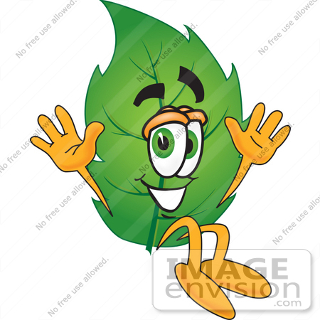 450x450 Clip Art Graphic Of A Green Tree Leaf Cartoon Character Jumping