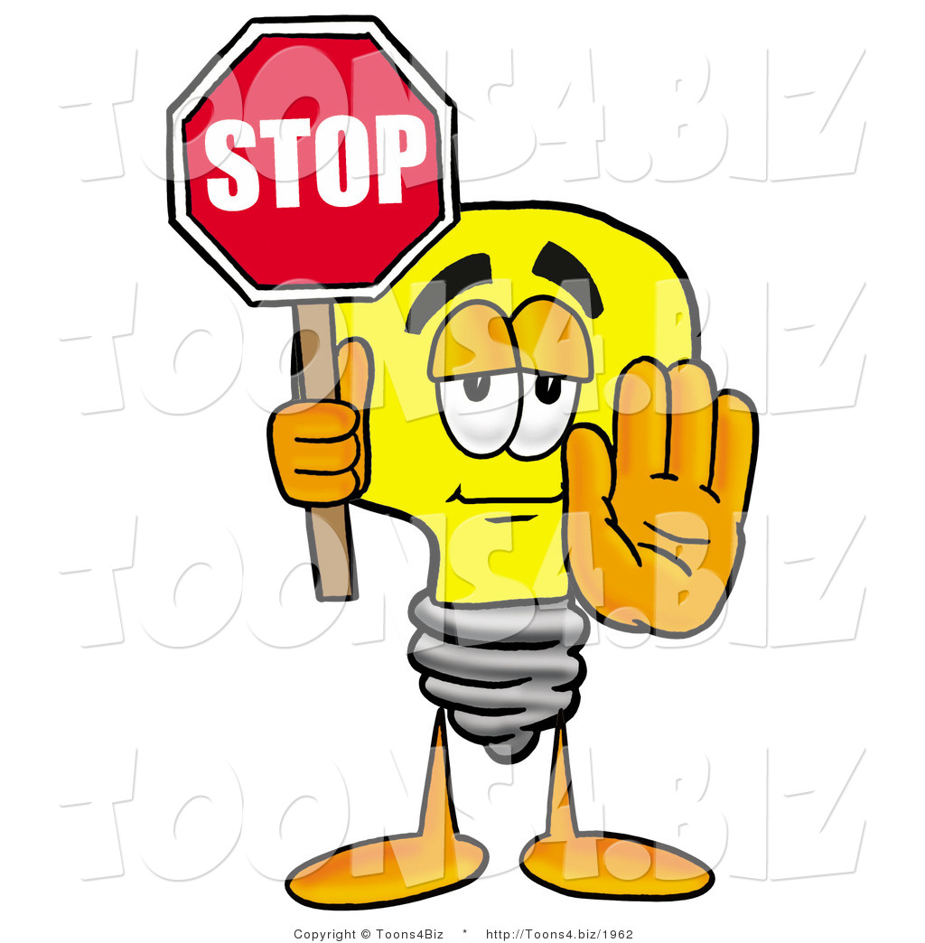 1024x1044 Illustration Of A Cartoon Light Bulb Mascot Holding A Stop Sign By
