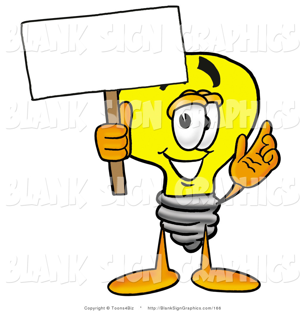 1024x1044 Illustration Of A Happy Light Bulb Holding A Blank Sign And Waving
